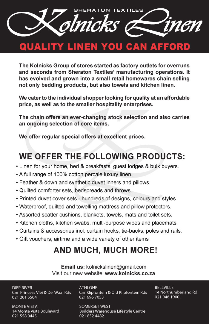 Kolnicks Linen Diep River Linen Factory shop The AZ of Factory Shops
