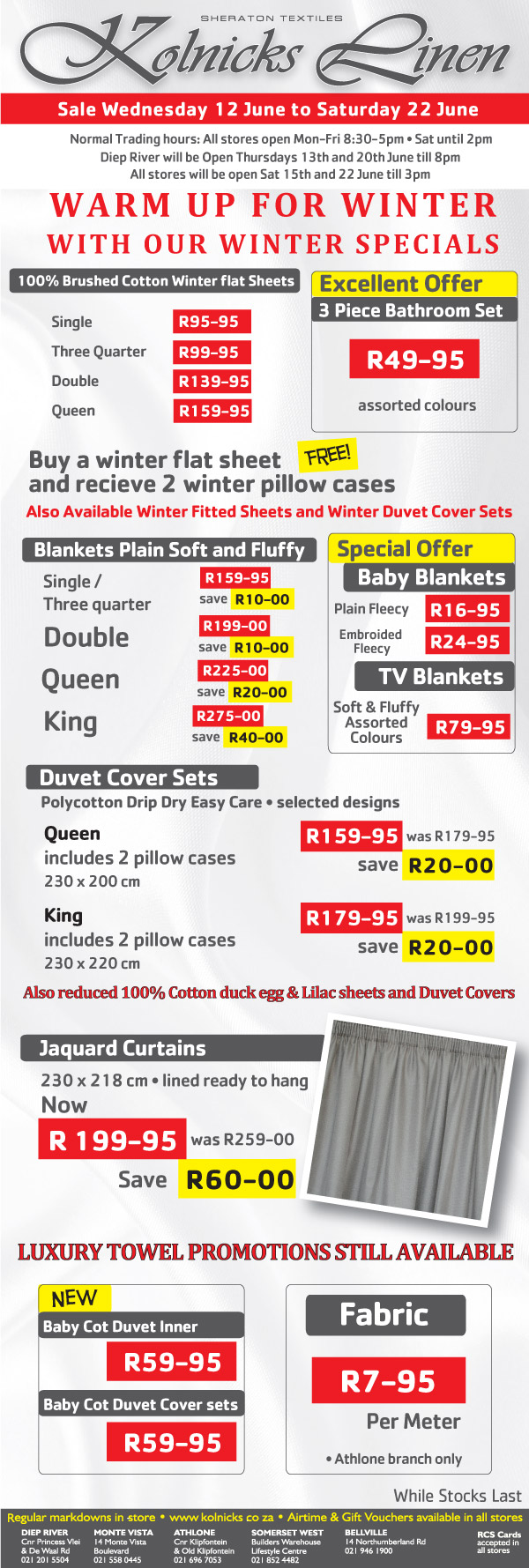 Kolnicks Linen Factory Shop Winter Specials The AZ of Factory Shops