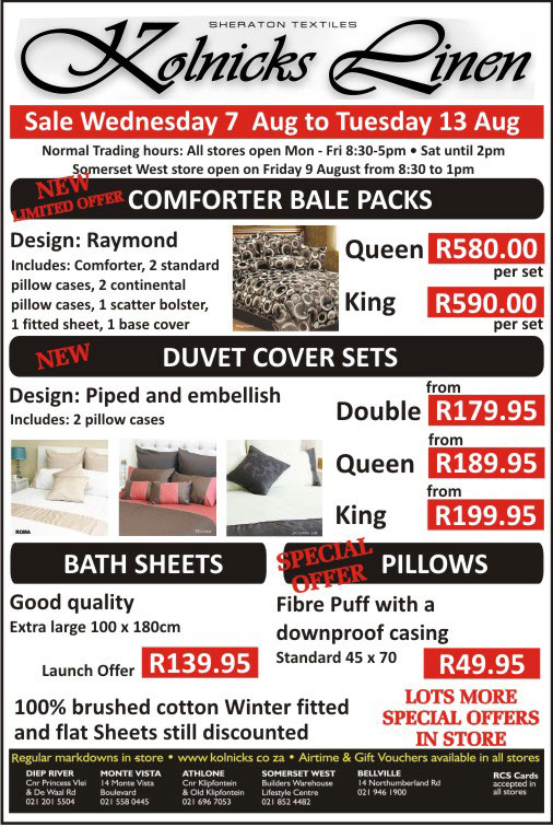 Kolnicks Linen Factory Shop Sale Cape Town The AZ of Factory Shops